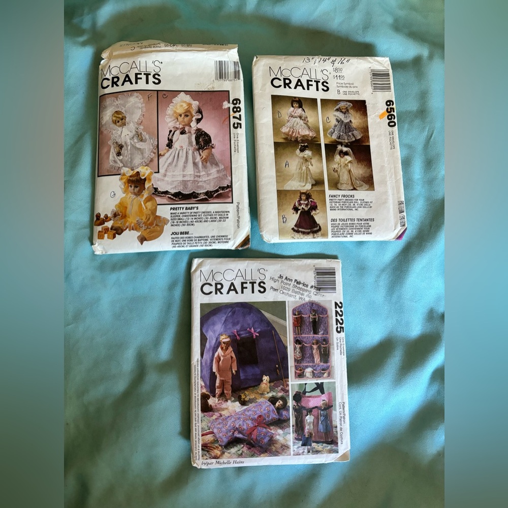 3 McCalls Patterns for the sewing machine for Barbie clothes,& Collectable dolls